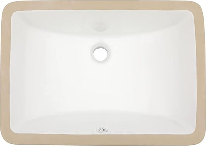 Dcolora Undermount Bathroom Sink Rectangle 21"x14" White Porcelain Ceramic Rectangular Vessel Sink Under Counter Lavatory Vanity Bath Sink Bowl Basin With Overflow