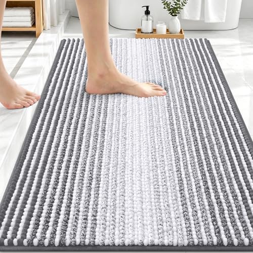OLANLY Bathroom Rugs 30x20, Soft Chenille Striped Bath Rugs, Grey