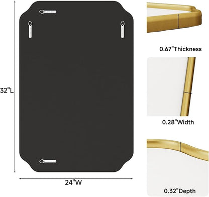 32"x24" Gold Wall Bathroom Mirror, Scalloped Edge Vanity Mirror | Hangs Vertically/Horizontally, Wooden Frame Decorative Mirror, For Vanity, Bedroom & Entryway, Aesthetic Bathroom Decor