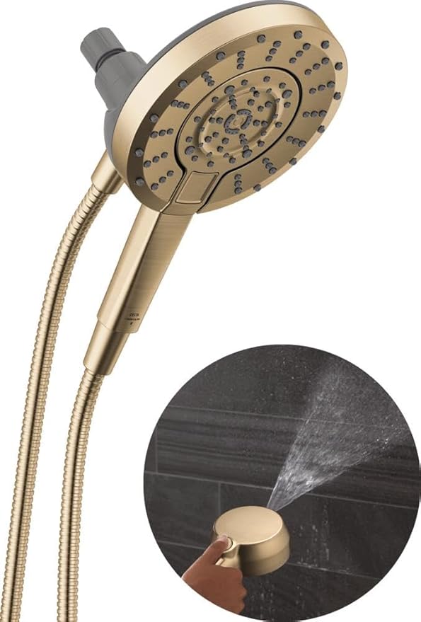 Delta 5-Setting In2ition 2-in-1 Dual Shower Head with Handheld High Pressure ProClean Spray, Brushed Gold Detachable Shower Head with Hose, 1.75 GPM Flow Rate, Champagne Bronze 75548CZ