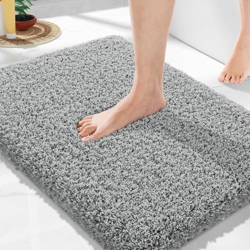 Yimobra Bathroom Rugs Non Slip Washable, Fluffy Bath Mat, 24x17, Pure Gray