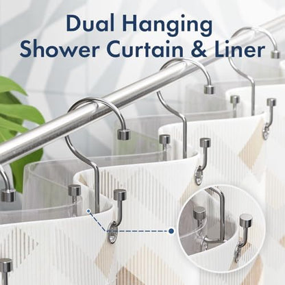 Bathway Shower Curtain Hooks Chrome Shower Curtain Rings, 12 Pcs Metal Double Hooks Rings Rust Proof for Bathroom Shower Curtain Rod