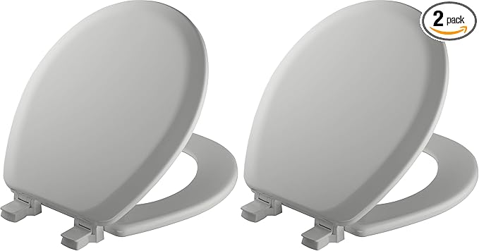 Mayfair Cameron Silver Toilet Seat, Non Slip Heavy Duty Wood, Easy Clean, Made in USA, Round (Pack of 2)