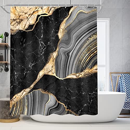 Nkzply 4Pcs Black Shower Curtain Bathroom Sets with Shower Curtain and Rugs
