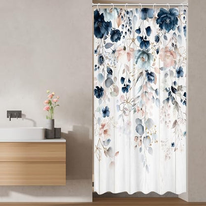 Small Stall Rustic Floral Boho Watercolor Bathroom Shower Curtain Set