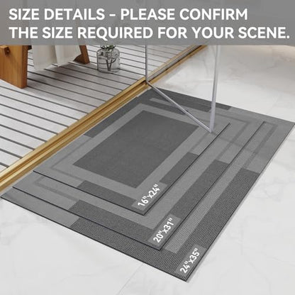 YDKGL Non Slip Bath Mat Thin Bathroom Rugs Fit Under Door Dark Grey 24"x35"