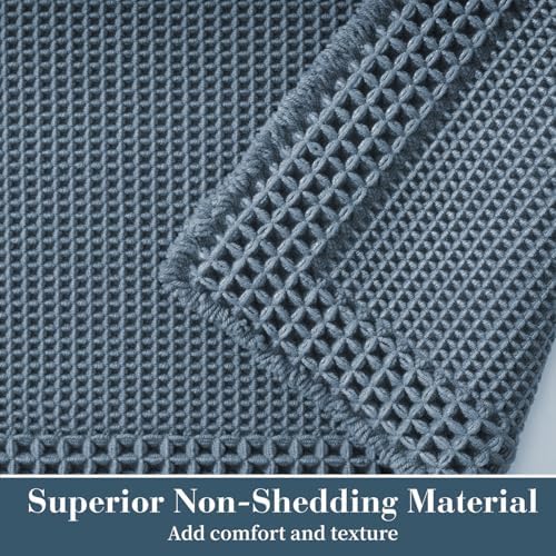 RESARE Waffle Bath Mat for Bathroom, Non Slip Bathroom Rugs 24"x36" Blue