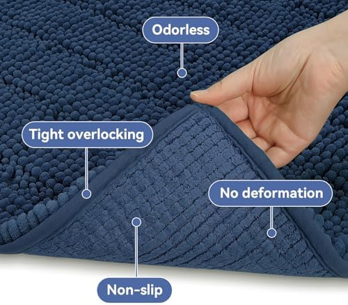 Bcoimo Bath Rug Mat,Chenille Extra Soft Navy Long Bathroom Runner Floor Rug