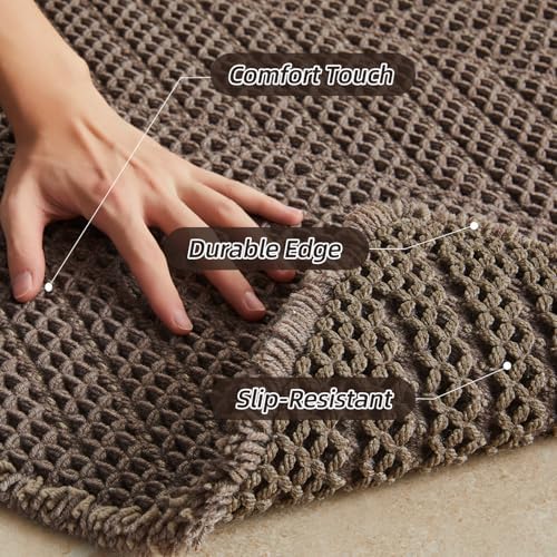 Sunfly Boho Herringbone Waffle Bath Mat, Ultra Soft Non-Slip Bathroom Rug - Super Absorbent & Quick Dry, Washable Bath Rug for Bathroom 16"x24" Taupe