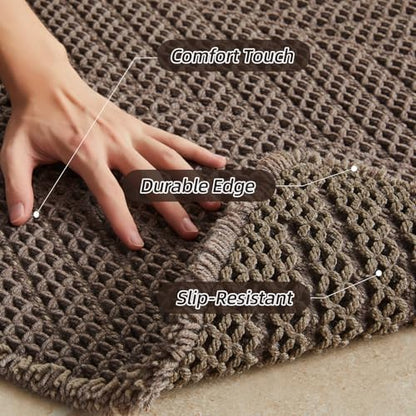 Sunfly Boho Herringbone Waffle Bath Mat, Ultra Soft Non-Slip Bathroom Rug - Super Absorbent & Quick Dry, Washable Bath Rug for Bathroom 16"x24" Taupe