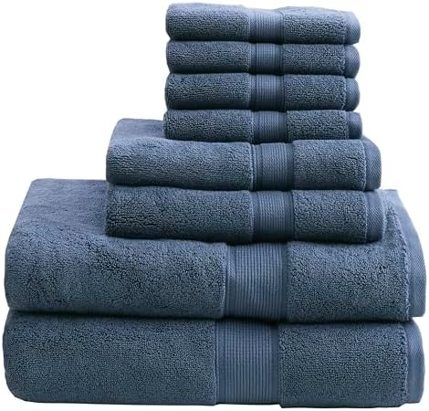 Madison Park 800GSM 100% Cotton Bathroom Bath Towel Set of 8, Blue