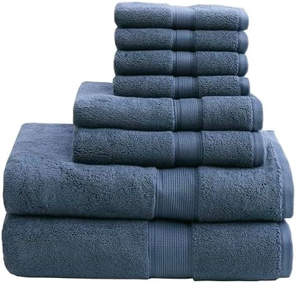 Madison Park 800GSM 100% Cotton Bathroom Bath Towel Set of 8, Blue