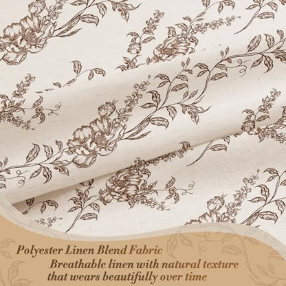 Brown Linen Farmhouse Shower Curtain, Boho Floral Bathroom 72x84