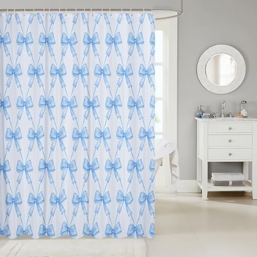 jejeloiu Cute Bow Bathroom Accessories 72"x72" Blue Bowknot Shower Curtain for Bathroom Decor for Kids Boys Girls Kawaii Bath Curtain Waterproof Polyester Fabric for Stalls Bathtubs Princess