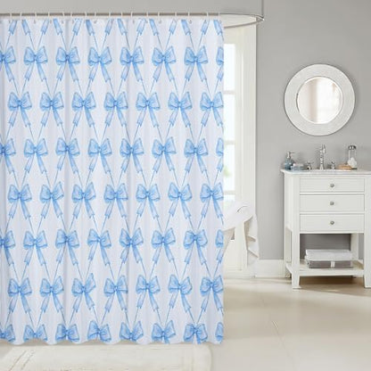 jejeloiu Cute Bow Bathroom Accessories 72"x78" Blue Bowknot Shower Curtain for Bathroom Decor for Kids Boys Girls Kawaii Bath Curtain Waterproof Polyester Fabric for Stalls Bathtubs Princess