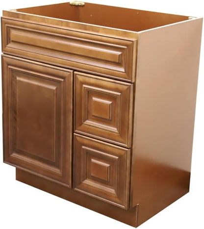 30" Shaker Bathroom Vanity Sink Base with Drawers (Ready-to-Assemble) (Maple Walnut Vanity Base)