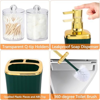 9 PCS DarkGreen Bathroom Accessories Set with Trash Can Bathroom Accessory