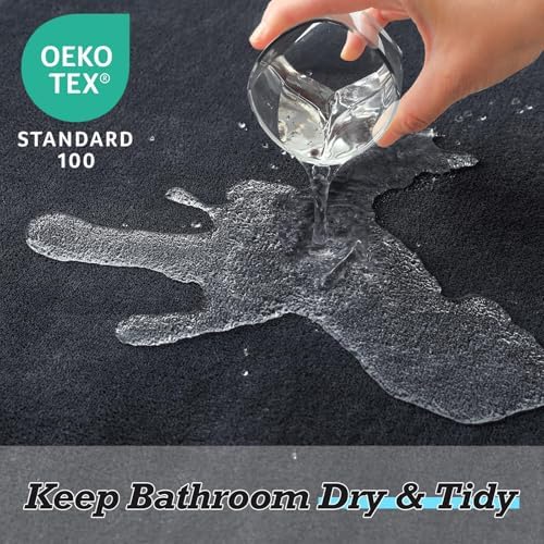 HUXMEYSON Bathroom Rugs Sets 3 Piece, Non-Slip & Quick Dry Bath Mat Set, Ultra Soft Velvet Bath Rugs for Bathroom, Toilet and Shower Floor, Dark Grey