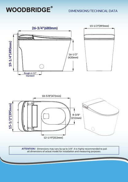 WOODBRIDGE GT100 Smart Toilet,Auto Open/Close Lid, Foot Sensor,Auto Flush, Heated Seat & Fragrance System, ADA Height, Easy Installation, without Bidet