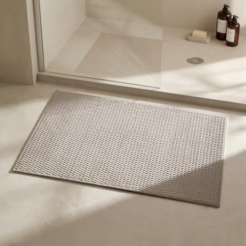 Triohero Bathroom Rugs Non Slip Washable, Super Absorbent Thin Bath Mat Small Quick Dry Low Pile Bathroom Rug, Beige 20"x30"
