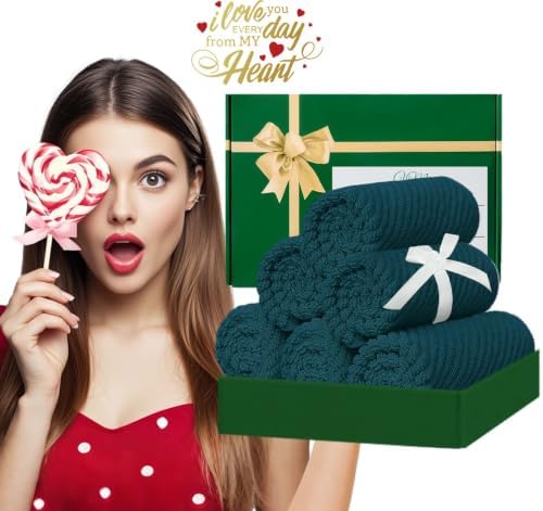 VOOVA & MOVAS Face Towels 6PC, 100% Cotton, 13x13 in, Deep Turquoise