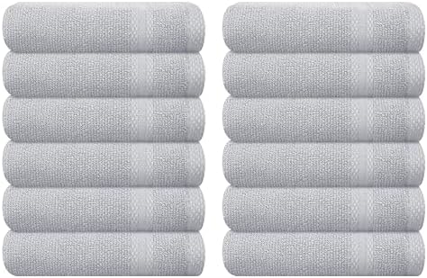 GLAMBURG Ultra Soft 12-Piece Washcloths Set 13x13-100% Ringspun Cotton - Durable & Highly Absorbent Face Towels - Ideal for use in Bathroom, Kitchen, Gym, Spa & General Cleaning - Light Grey