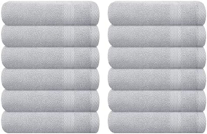 GLAMBURG Ultra Soft 12-Piece Washcloths Set 13x13-100% Ringspun Cotton - Durable & Highly Absorbent Face Towels - Ideal for use in Bathroom, Kitchen, Gym, Spa & General Cleaning - Light Grey