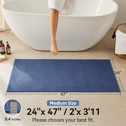 Triohero Bathroom Rugs Non Slip Washable, Super Absorbent Thin Bath Mat Quick Dry Low Pile Bathroom Rug, Denim Blue 24"x47"