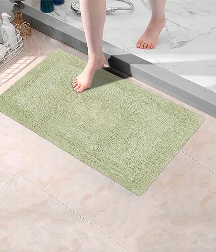 COTTON CRAFT 2 Pack Reversible Bath Mat Rug - Luxurious 17x24 Sage Green