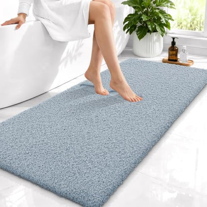 OLANLY Microfiber Bathroom Runner Rugs 47x24, Soft Bath Mat, Airy Blue