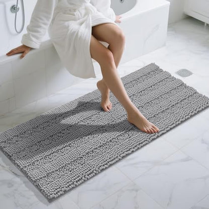 Yimobra Bathroom Runner Rugs 60"x24", Non Slip and Absorbent Bath Mat, Super Soft Water Absorbent Hallway Carpet, Machine Washable Rug for Vanity Tub Shower, Gray