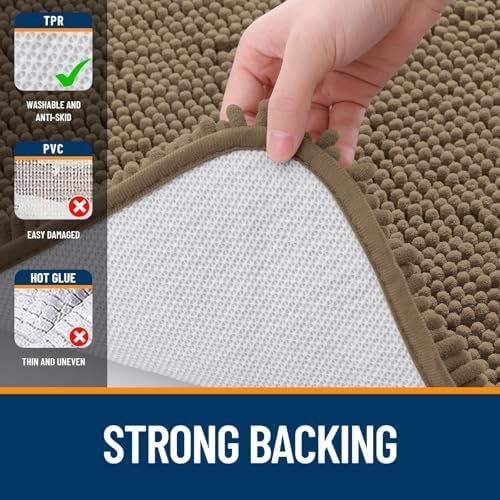 OLANLY Chenille Bathroom Rugs Mats Sets 2 Piece, 36"x24"+24"x20", Tan