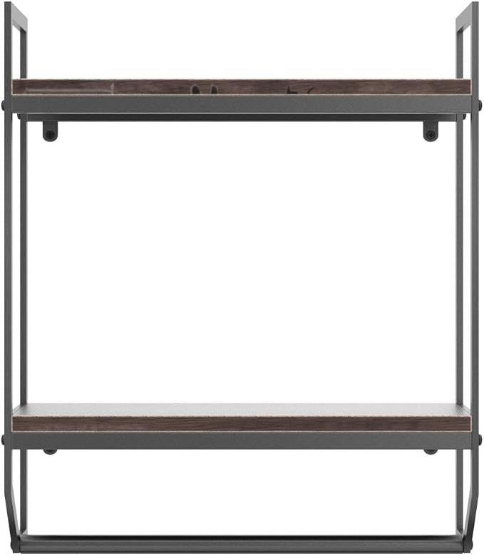 2-Tier Metal Industrial 23.6" Bathroom Shelves Wall Mounted,Rustic Wall Shelf Over Toilet,Towel Rack with Towel Bar,Utility Storage Shelf Rack, Floating Shelves Towel Holder,Retro Black