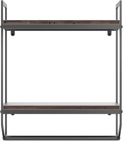 2-Tier Metal Industrial 23.6" Bathroom Shelves Wall Mounted,Rustic Wall Shelf Over Toilet,Towel Rack with Towel Bar,Utility Storage Shelf Rack, Floating Shelves Towel Holder,Retro Black
