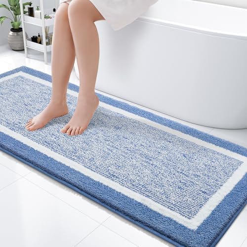 OLANLY Bathroom Runner Rugs 59x24, Extra Long Bath Mats for Bathroom, Blue