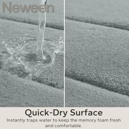 Neween Bathroom Rugs Set 2 Piece, Absorbent Memory Foam Bath Mat, Grey