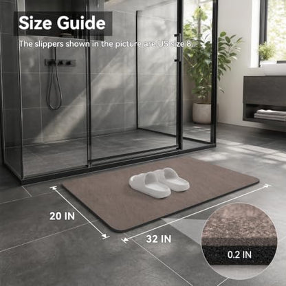 MontVoo -Bath Mat Rug-Rubber Backing Non Slip Quick Dry Absorbent Thin Bathroom Rugs Fit Under Door-Faux Suede Surface Bathroom Floor Mats-Shower Rug for in Front of Bathtub Shower Brown 20"x32"