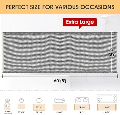 IM HOME Waffle Bath Mat Darkgrey & Cream 5'x2', Boho Woven Modern Bath Mat Rugs, Absorbent Non Slip Bathroom Rugs, Soft Washable Bath Rugs with Tassels for Bathroom, Bedroom, Kitchen, Shower, Tub