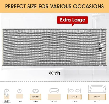 IM HOME Waffle Bath Mat Darkgrey & Cream 5'x2', Boho Woven Modern Bath Mat Rugs, Absorbent Non Slip Bathroom Rugs, Soft Washable Bath Rugs with Tassels for Bathroom, Bedroom, Kitchen, Shower, Tub
