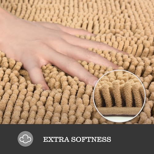 Yeaban Chenille Beige Bathroom Rug 17"x24", Non-Slip Rubber Backing