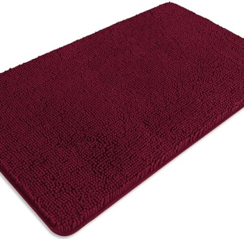Vivid Burgundy Bathroom Rugs – Absorbent and Washable Bath Mat, Non-Slip, Thick Soft Chenille Bath Rugs for Bathroom Floor, Shower, Sink - 26" x 44"