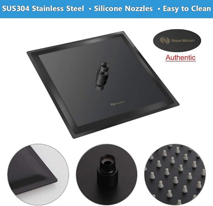 NearMoon Square Rain Shower Head With Extension Arm, Large Stainless Steel Rainfall Shower-Waterfall Full Body Coverage (12 Inch, Matte Black)