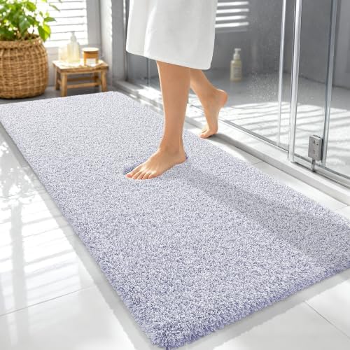 OLANLY Microfiber Bathroom Rugs 59x24, Quick Dry Mat, Lavender and White