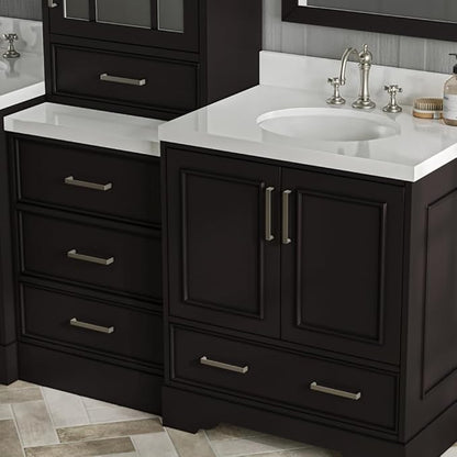 ARIEL Stafford 84-inch Bathroom Vanity with Sink,Solid Wood, 1.5-inch Pure White Quartz Countertop & Backsplash, Double Oval Porcelain Sink, 5 Soft Closing Doors, 6 Dovetail Drawers, Espresso