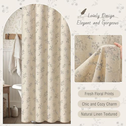 Grey Floral Farmhouse Vintage Linen Shower Curtain French Country 72Wx72H