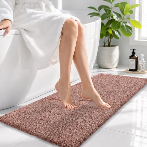 OLANLY Microfiber Bathroom Runner Rugs 47x17, Ultra Soft Bath Mat, Mocha