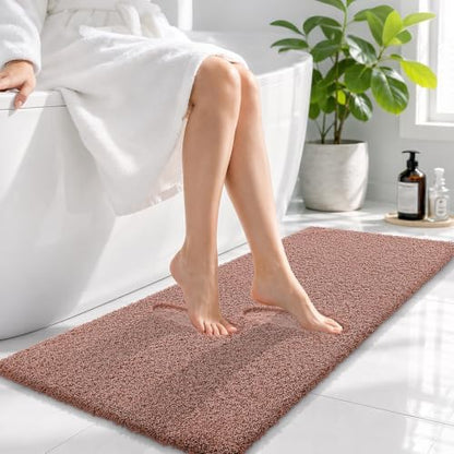OLANLY Microfiber Bathroom Runner Rugs 47x17, Ultra Soft Bath Mat, Mocha