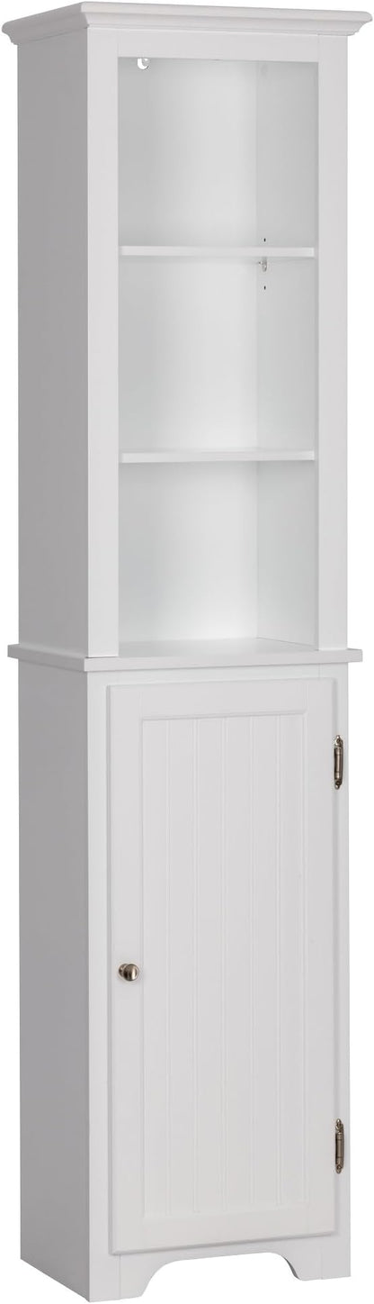 UTEX 64" Freestanding Storage Cabinet, Bathroom Tall Silm Cabinet with Doors and Adjustable Shelves, Free Standing Linen Tower, Home Storage Furniture, White