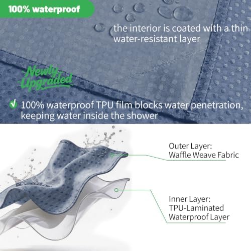 No Hook Waffle Shower Curtain, No Liner Needed, 71x74 Inch, Moonlight Blue