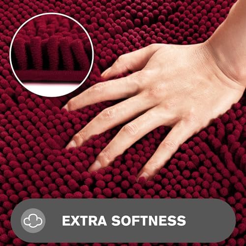 Vivid Burgundy Bathroom Rugs – Absorbent and Washable Bath Mat, Non-Slip, Thick Soft Chenille Bath Rugs for Bathroom Floor, Shower, Sink - 24" x 36"